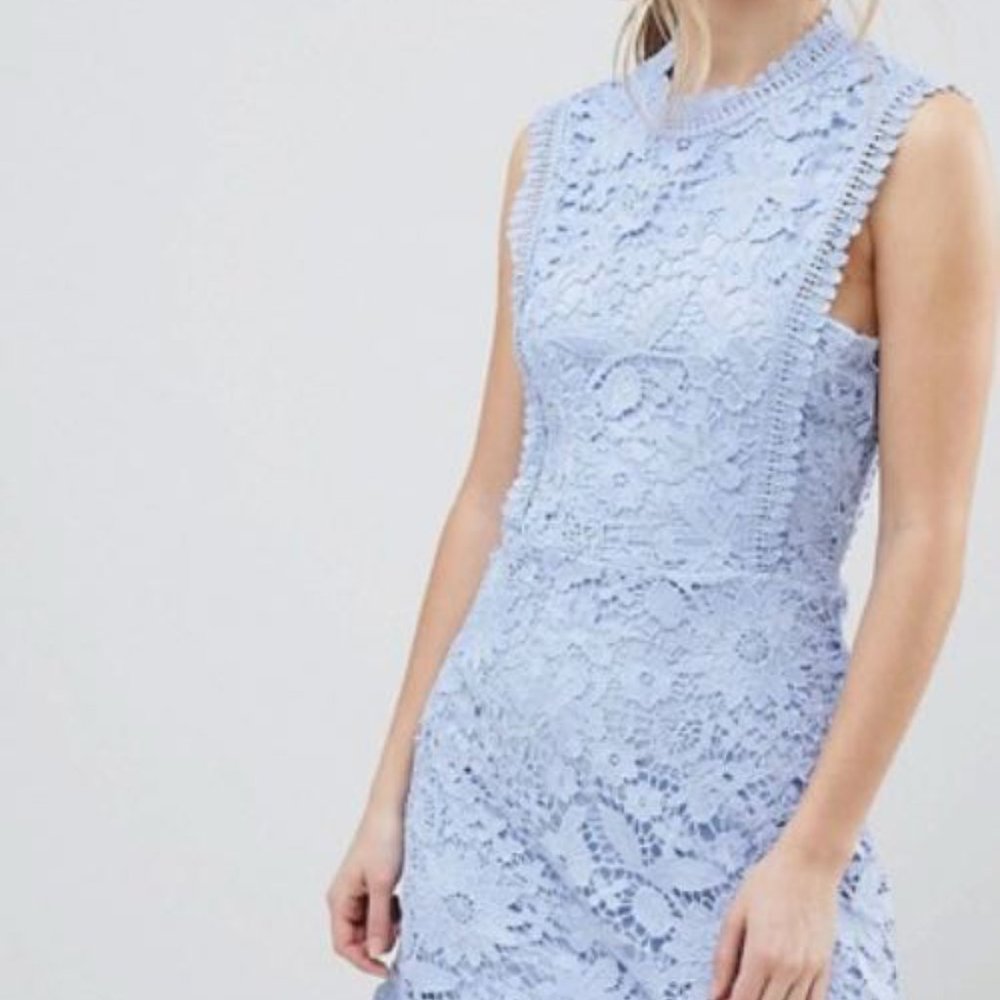 Blue Lace Midi Dress - Picture 2 of 9